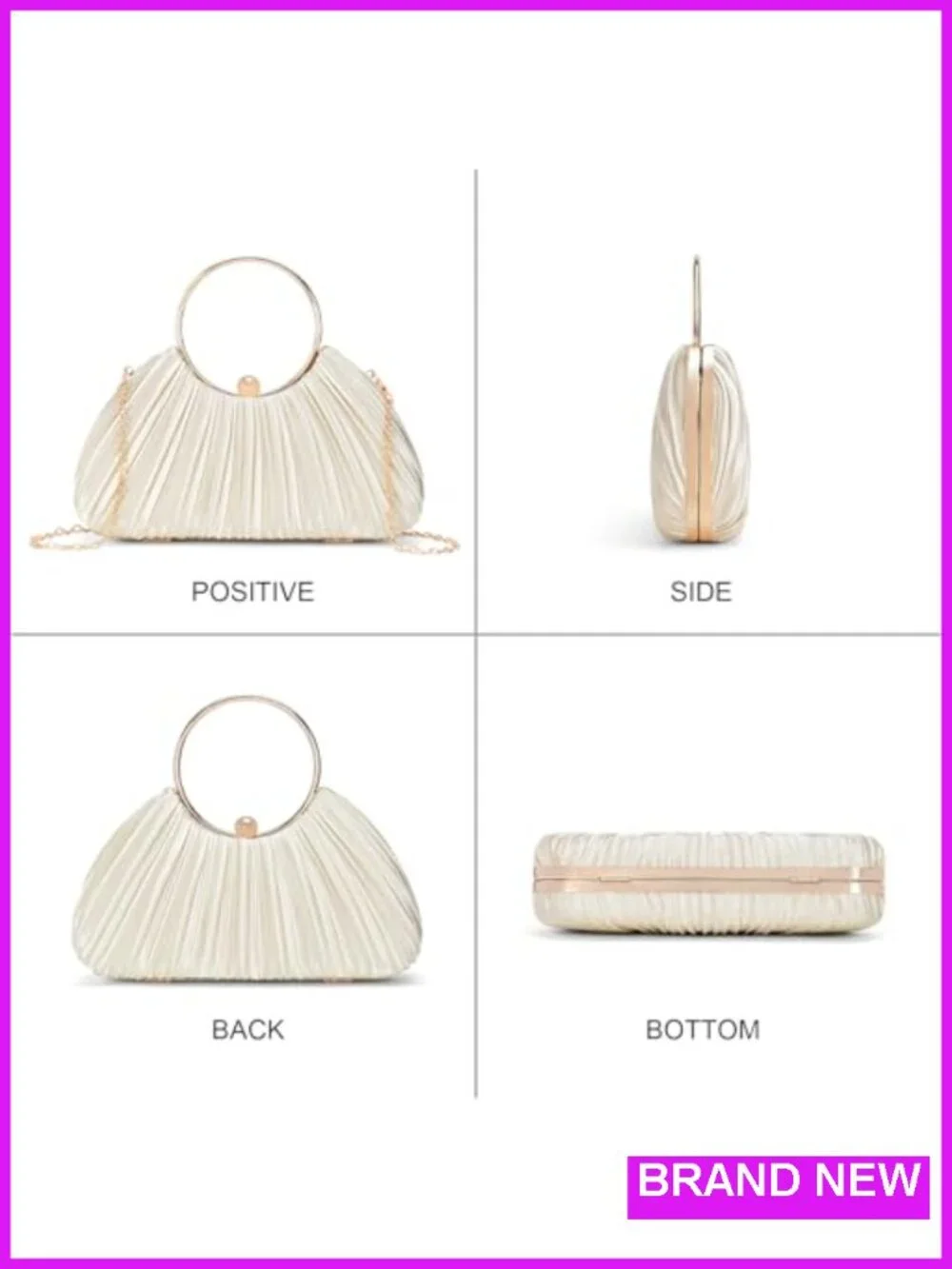 Elegant Pleated Satin Clutch Evening Bag with Pearl Design